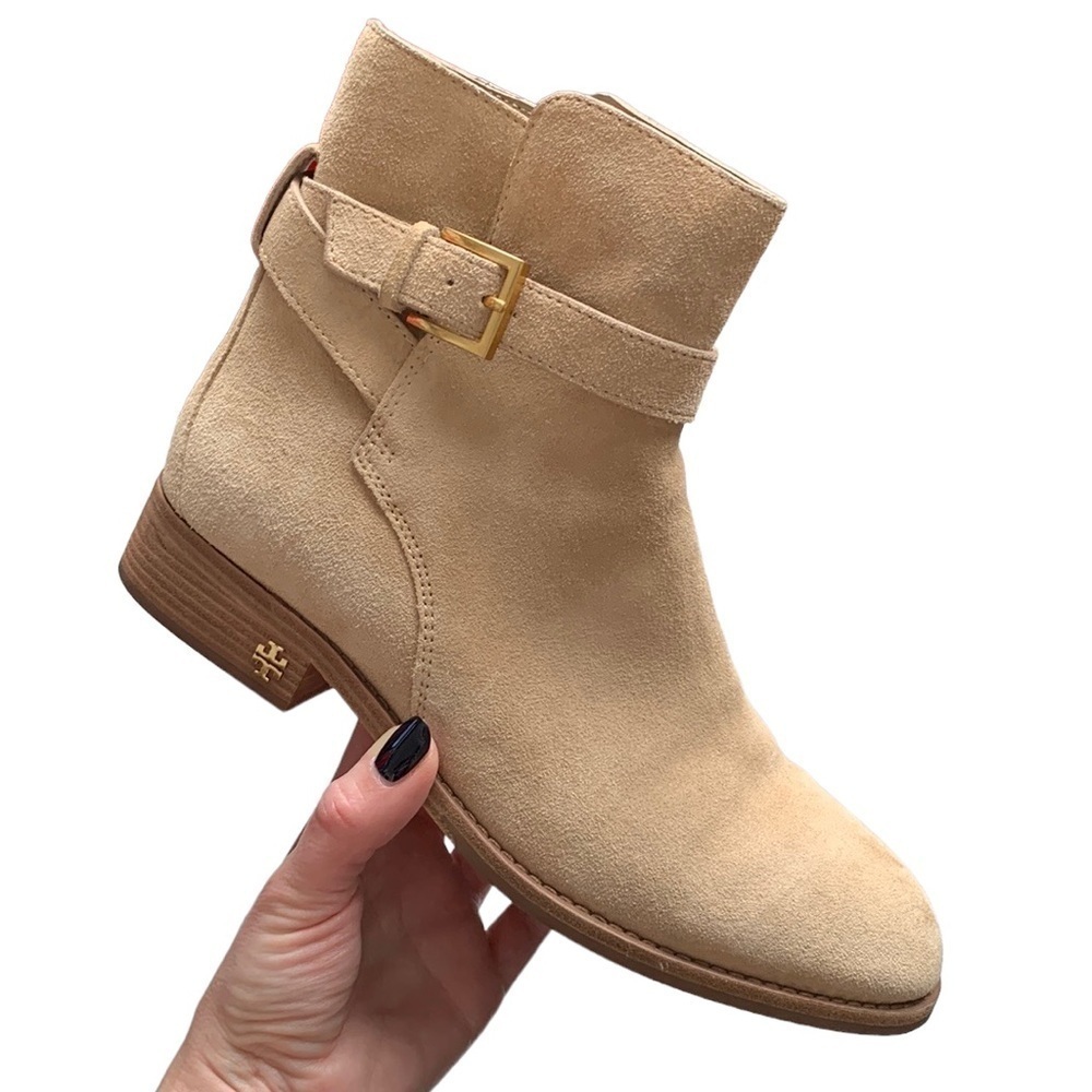 Tory Burch Brooke Tan Suede Leather Ankle Booties